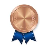 Bronze award sport medal for winners with blue ribbon vector