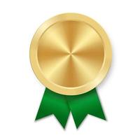 Golden award sport medal for winners with green ribbon vector