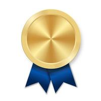 Medalla deportiva de premio dorado para ganadores con cinta azul. vector