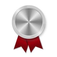 Silver award sport medal for winners with red ribbon vector