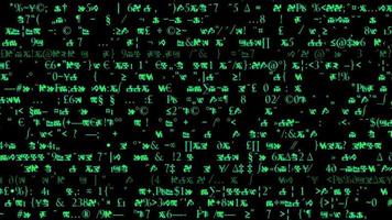 Reihen von Symbolen und Code scrollen auf einem schwarzen Bildschirm