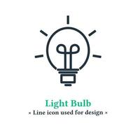 Vector light bulb line icon isolated on a white background. Light bulb symbol sign, idea, concept thinking, solution and creative. Electric Lighting. Trendy flat style for web and mobile apps.