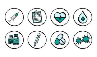 coloridos iconos de fideos conjunto de atención médica. vector