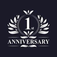 Logo de 1 año de aniversario, lujosa celebración del 1er aniversario. vector