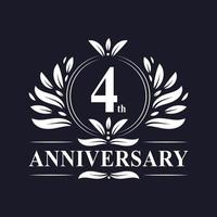 Logotipo de 4 años de aniversario, lujosa celebración del diseño del 4º aniversario. vector
