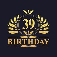 Luxury 39th Birthday Logo, 39 years celebration. vector