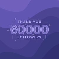 gracias 60000 seguidores, plantilla de tarjeta de felicitación para redes sociales. vector