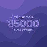 gracias 85000 seguidores, plantilla de tarjeta de felicitación para redes sociales. vector