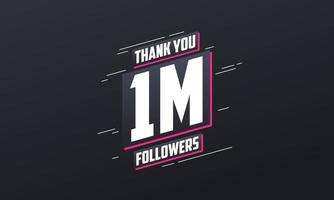 gracias 1 millón de seguidores, plantilla de tarjeta de felicitación para redes sociales. vector