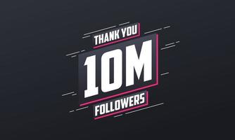 gracias 10 millones de seguidores, plantilla de tarjeta de felicitación para redes sociales. vector