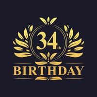 Luxury 34th Birthday Logo, 34 years celebration. vector