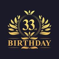 Luxury 33rd Birthday Logo, 33 years celebration. vector