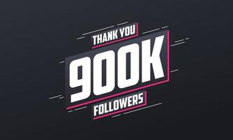 gracias 900k seguidores, plantilla de tarjeta de felicitación para redes sociales. vector