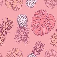 Tropical floral leaves, palm leaves, monstera, pineapple seamless pattern background. Exotic jungle wrapping paper. Beautiful print with hand drawn exotic plants. Summer design for fashion, print vector