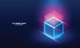 Vector realistic 3d cubes with blue glowing on dark blue background.