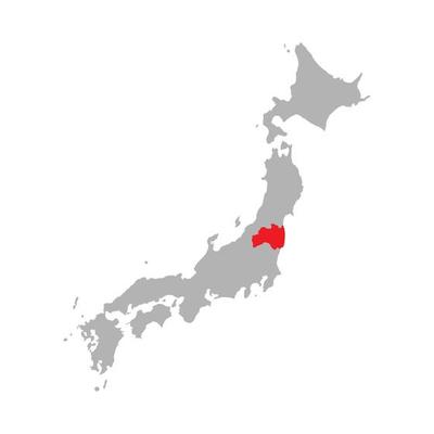 Fukushima prefecture highlighted on the map of Japan on white background