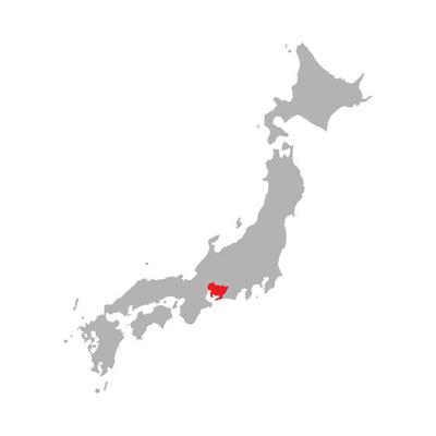 Aichi prefecture highlighted on the map of Japan on white background