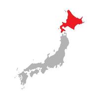 Hokkaido prefecture highlighted on the map of Japan on white background vector