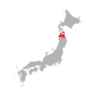 Aomori prefecture highlighted on the map of Japan on white background