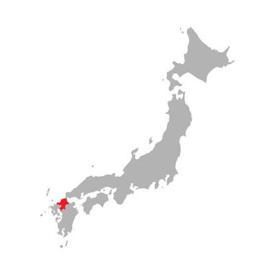 Fukuoka prefecture highlighted on the map of Japan on white background