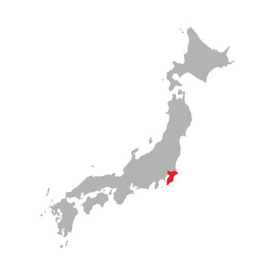 Chiba prefecture highlighted on the map of Japan on white background