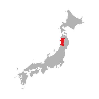 Akita prefecture highlighted on the map of Japan on white background