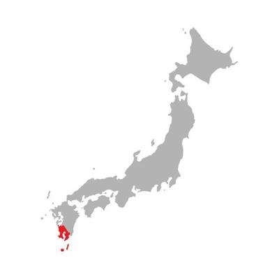 Kagoshima prefecture highlighted on the map of Japan on white background