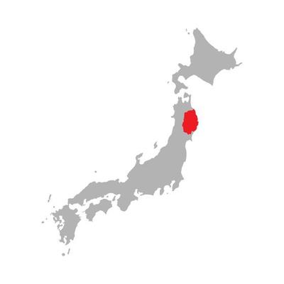 Iwate prefecture highlighted on the map of Japan on white background