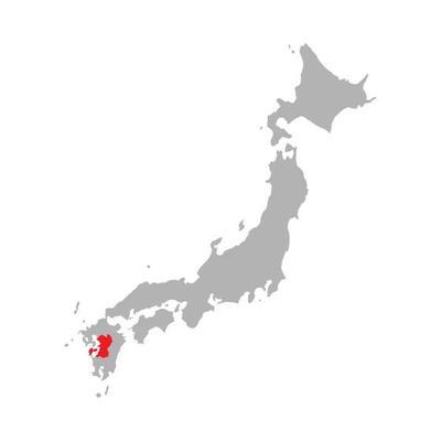 Kumamoto prefecture highlighted on the map of Japan on white background