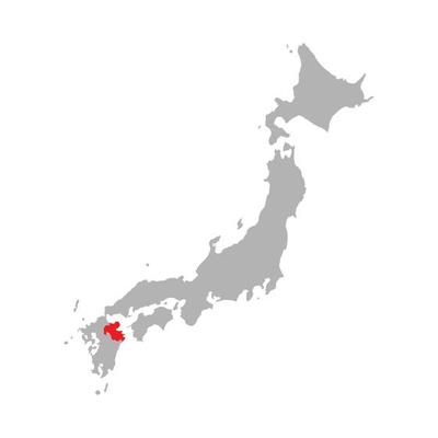 Oita prefecture highlighted on the map of Japan on white background