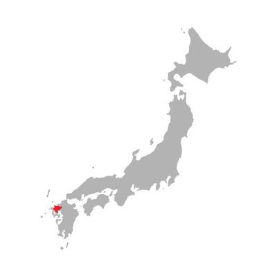 Saga prefecture highlighted on the map of Japan on white background