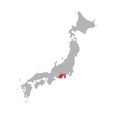 Shizuoka prefecture highlighted on the map of Japan on white background