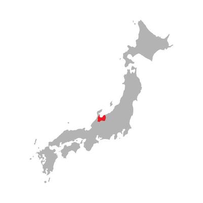 Toyama prefecture highlighted on the map of Japan on white background