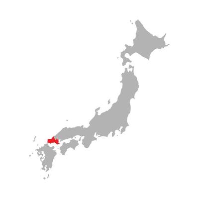 Yamaguchi prefecture highlighted on the map of Japan on white background