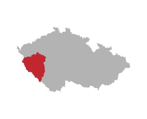 Czech map with Plzen region red highlight on white background