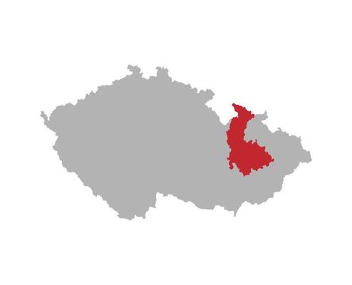 Czech map with Olomouc region red highlight on white background