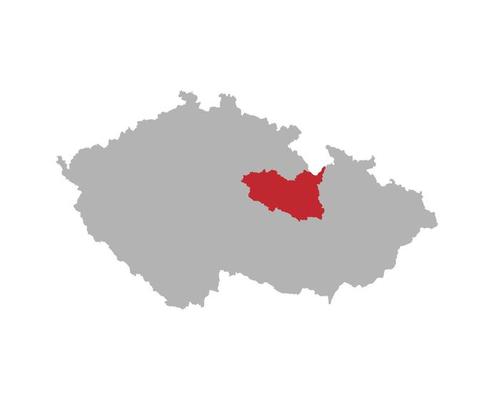 Czech map with Pardubice region red highlight on white background