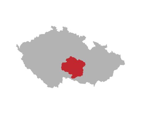 Czech map with Vysocina region red highlight on white background