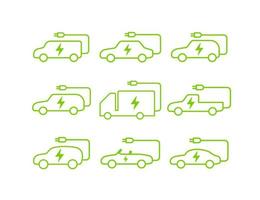 conjunto de iconos de vector de coches eléctricos aislado sobre fondo blanco