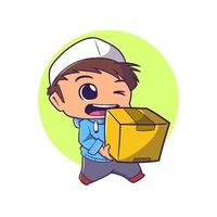 cute muslim boy feeling happy with a shop box vector