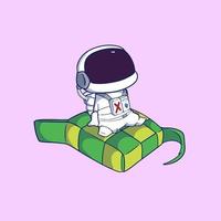 cute cartoon astronaut sitting on the big ketupat vector