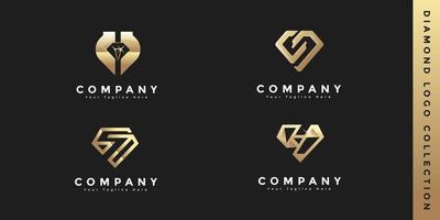 color dorado de la colección de logotipos de diamantes, plantilla premium de vector de logotipo de diamantes de lujo