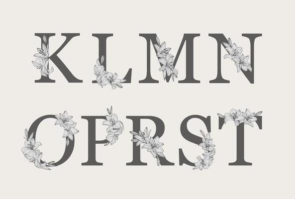 Floral botanical alphabet. Letter with plant and flower. Part 2.