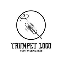 Trumpet logo design, generate melody, musical instrument vector sketch illustration