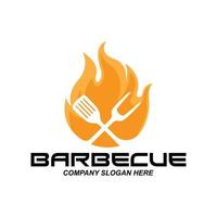 diseño de logotipo de barbacoa, comida de carne a la parrilla, ilustración vectorial de la empresa, adhesivo, serigrafía vector