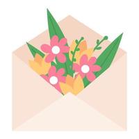 Envelope with flowers and leaves isolated on a white background. vector