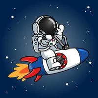 Cute Astronaut Riding Cool Rocket