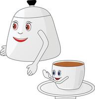 linda y sonriente taza de té y dibujos animados de ganado ilustración vectorial vector