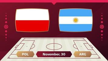 polonia vs argentina, futbol 2022, grupo c. partido de campeonato mundial de fútbol versus antecedentes deportivos de introducción de equipos, afiche final de la competencia de campeonato, ilustración vectorial. vector