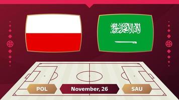 polonia vs arabia saudita, futbol 2022, grupo c. partido de campeonato mundial de fútbol versus antecedentes deportivos de introducción de equipos, afiche final de la competencia de campeonato, ilustración vectorial. vector